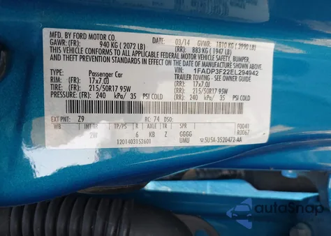 2014 Ford Focus Se z USA, uszkodzony, nr VIN 1FADP3F22EL294942